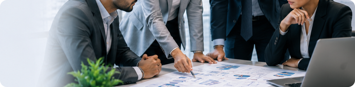 Consulting team reviewing a strategy plan
